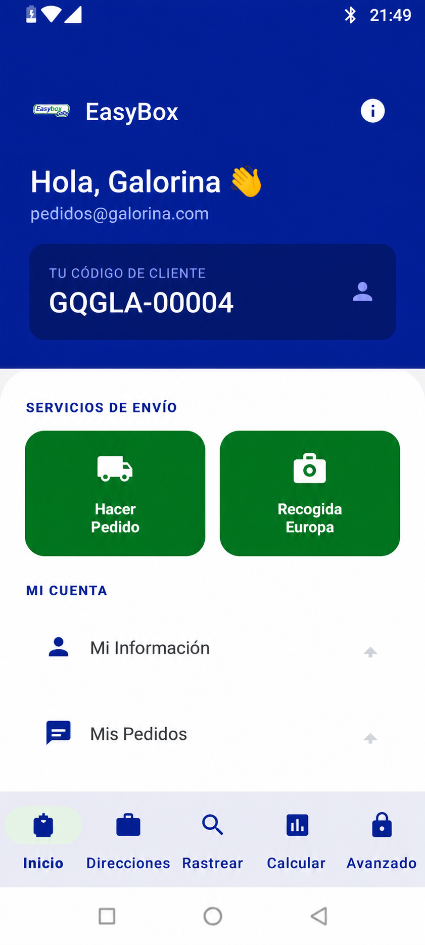 Interfaz de la app EasyBox GQ